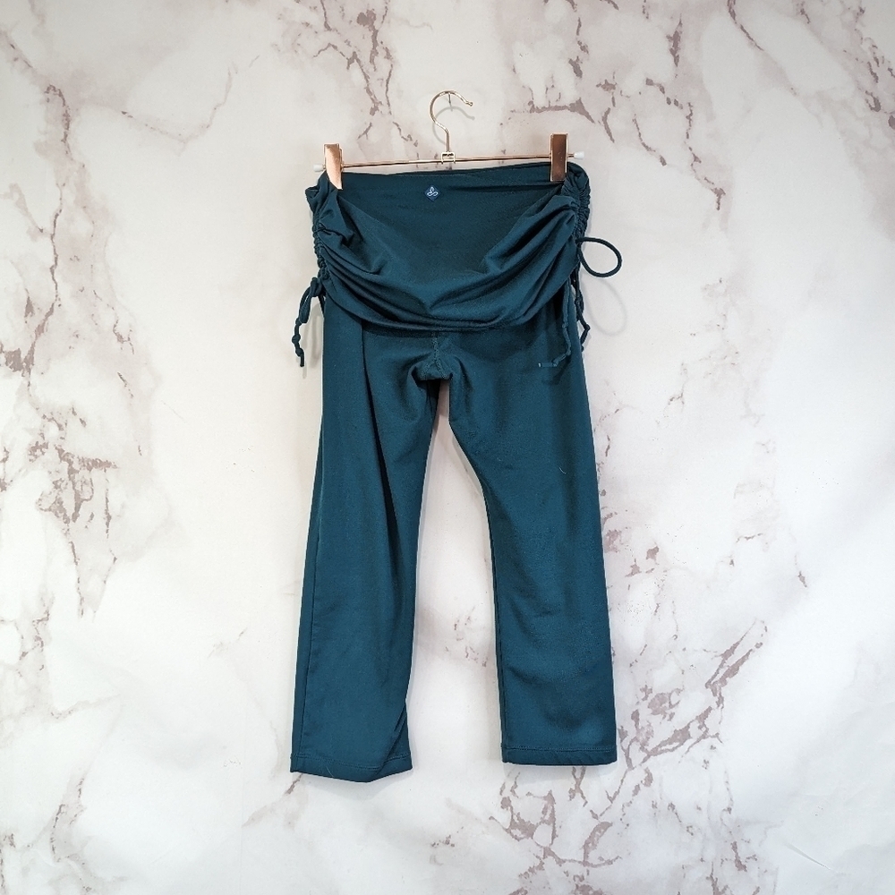 Prana Leggings Womens Small Green Foldover Waistband Ruched Crop Capri Ties - Picture 5 of 9